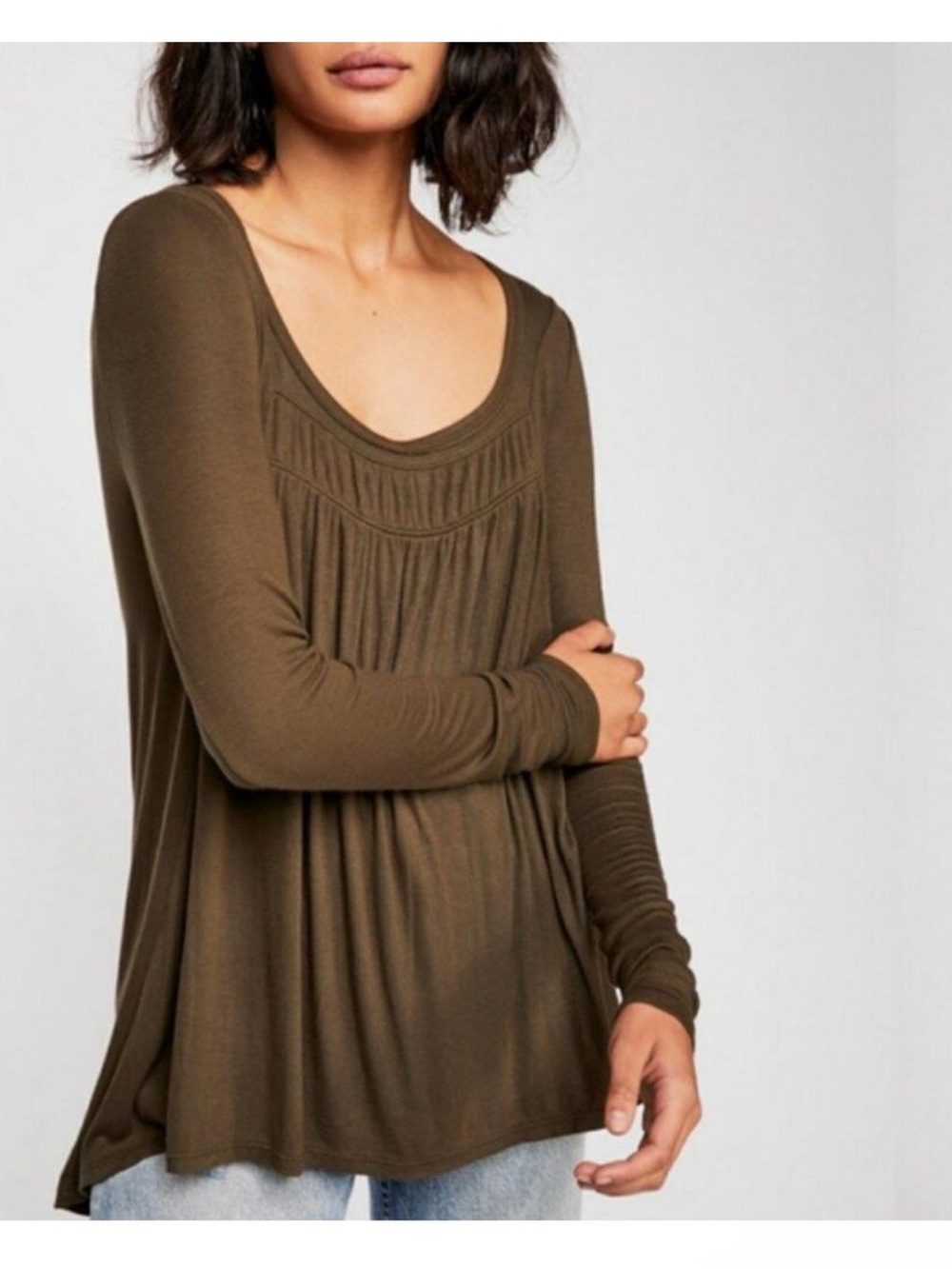 Free People We the Free Love Valley Top Long Sleeve Longline Olive Size Small